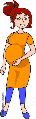 Happy woman lady girl got pregnant carry child in her belly