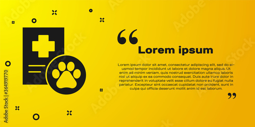 Black Clipboard with medical clinical record pet icon isolated on yellow background. Health insurance form. Medical check marks report. Vector.