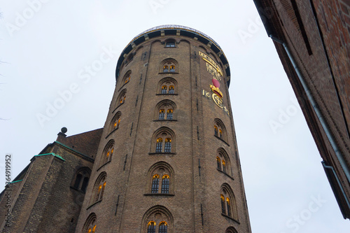 Photography The Round Tower in the historic city centre in cold winter evening in Copenhagen