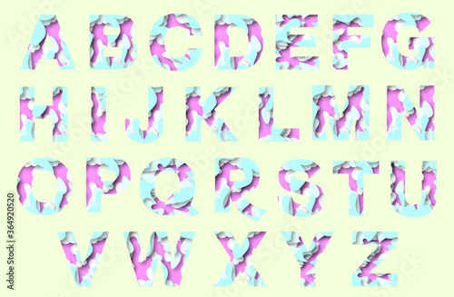 Papercut font alphabet. English typeset color layered letters. 3D decorative papercraft lettering. 