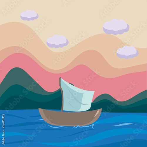 river with a wooden boat