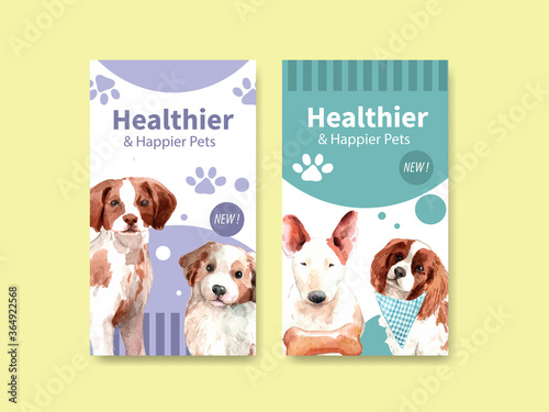 Instagram template with dogs design for social media and online community watercolor illustration