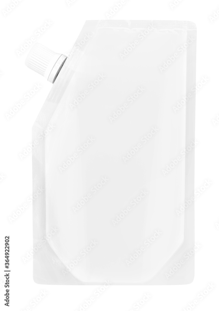 White blank Doypack, spout pouch, bag foil or plastic packaging. White blank Doypack, spout pouch, bag foil or plastic packaging.