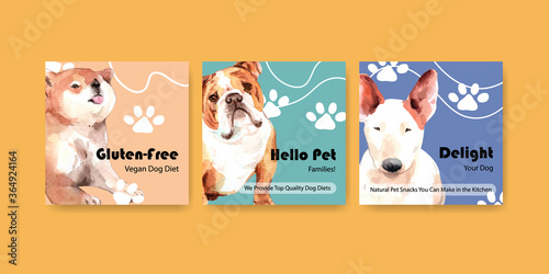 Advertise template with dogs and food design for brochure and marketing watercolor illustration