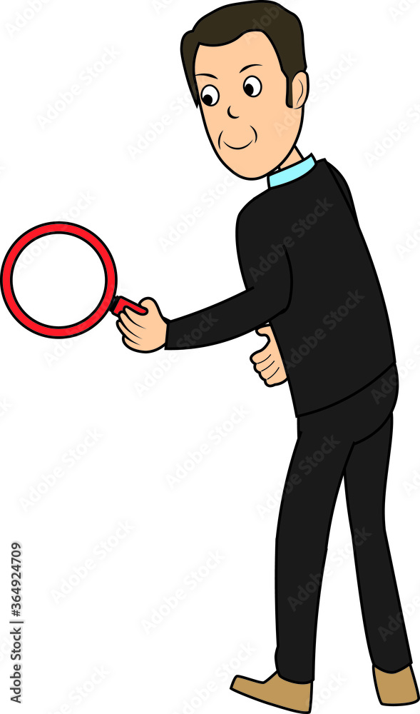 man with magnifying glass in hand ready to inspect something find searching test testing inspection zoom research analysis scientist employee worker manager