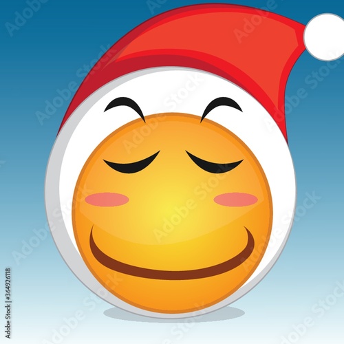 blushing emoticon with santa hat