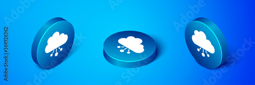 Isometric Cryptocurrency cloud mining icon isolated on blue background. Blockchain technology, bitcoin, digital money market, cryptocoin wallet. Blue circle button. Vector.