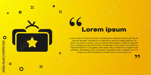 Black Ushanka icon isolated on yellow background. Russian fur winter hat ushanka with star. Soviet Union uniform of KGB and NKVD. Vector.