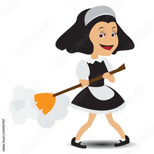 woman sweeping floor