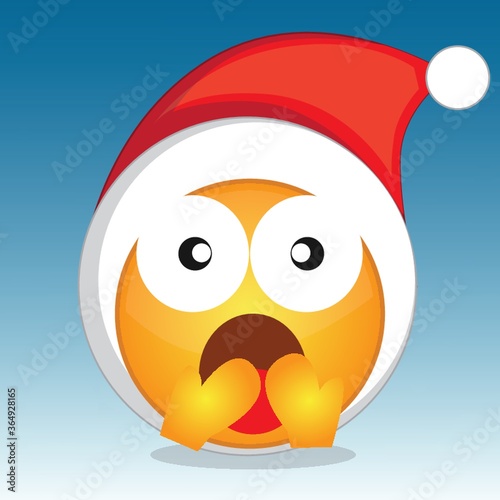 shocked emoticon with santa hat