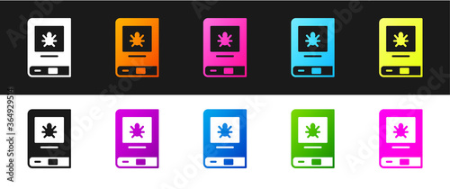Set Book about insect icon isolated on black and white background. Vector.