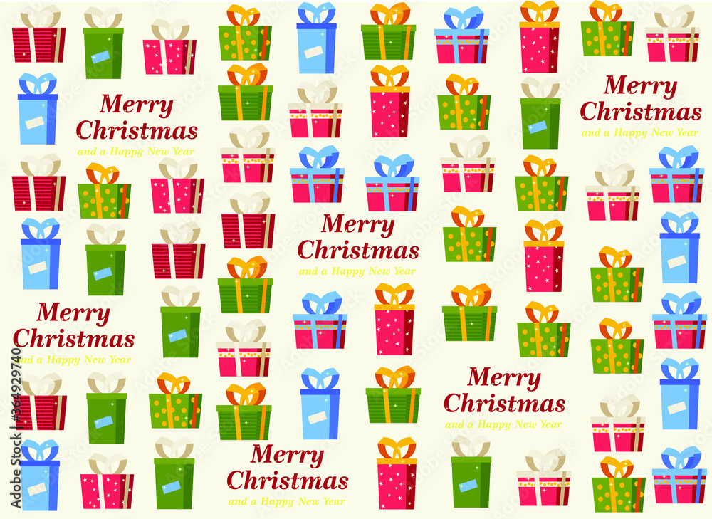 Christmas pattern with decorative gifts, Merry Christmas and Happy New Year. Christmas pattern with decorative gifts, Merry Christmas and Happy New Year.