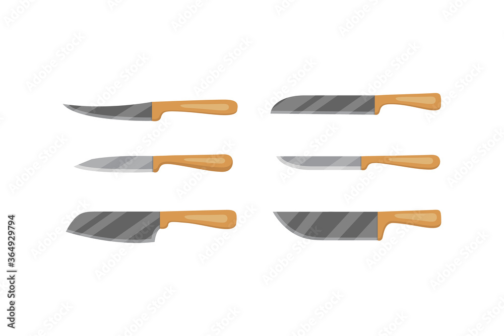 Set of vector knives for butcher shop. Kitchen knive and cutter. Utensils for cooking, kitchenware, and weapon knifes. Set of vector knives for butcher shop. Kitchen knive and cutter. Utensils for cooking, kitchenware, and weapon knifes.