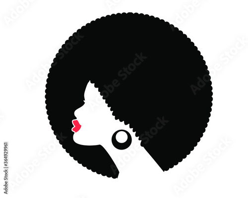 African American woman profile black silhouette. Vector head isolated on white