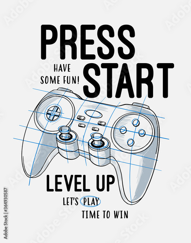Vector joysticks gamepad  illustration with slogan text, for t-shirt prints and other uses.