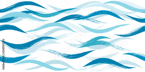 Seamless Wave Pattern, Hand drawn water sea modern vector background. Wavy beach brush stroke, curly grunge paint lines, watercolor illustration