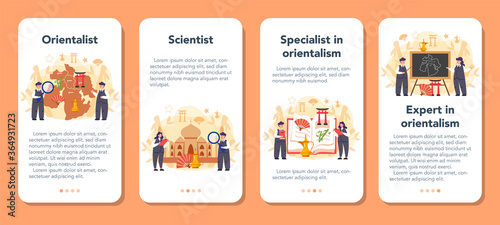 Orientalist mobile application banner set. Professonal scientist