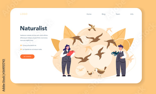 Ornithologist web banner or landing page. Professional scientist