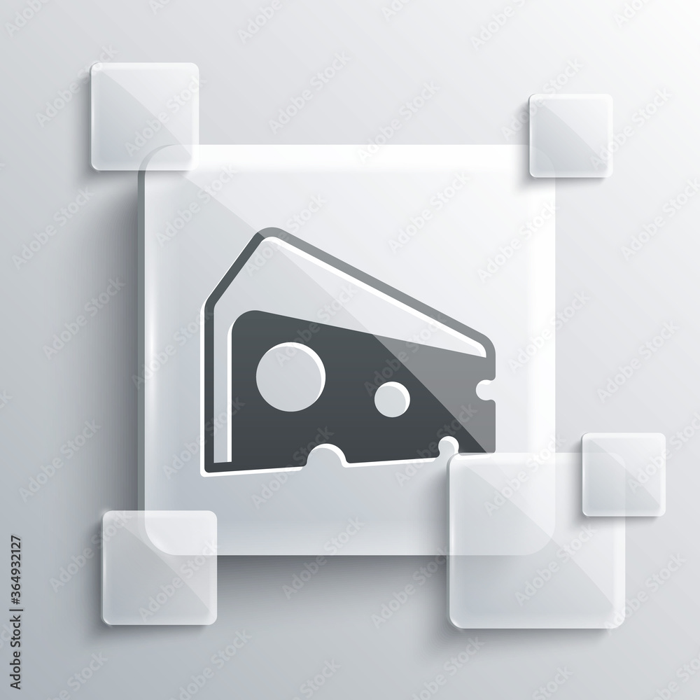 Grey Cheese icon isolated on grey background. Square glass panels. Vector. Grey Cheese icon isolated on grey background. Square glass panels. Vector.