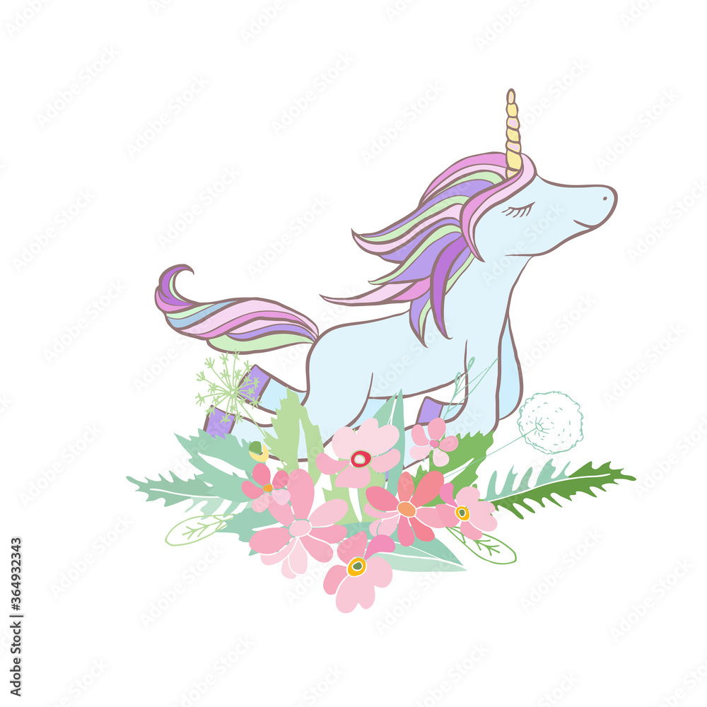 Retro style botanical illustration with flowers and animal. Delicate vector background with floral composition Retro style botanical illustration with flowers and animal. Delicate vector background with floral composition