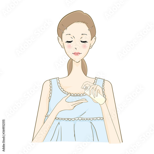 化粧品を手に取る女性　ポンプ