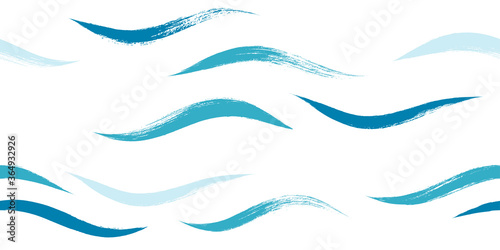 Seamless Wave Pattern, Hand drawn water sea modern vector background. Wavy beach brush stroke, curly grunge paint lines, watercolor illustration