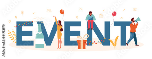 Event or service typographic header concept. Celebration or meeting