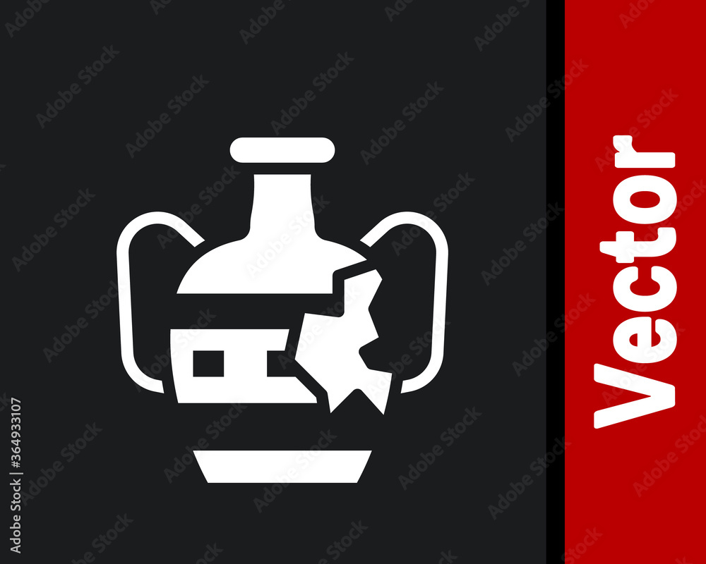 White Broken ancient amphorae icon isolated on black background. Vector. White Broken ancient amphorae icon isolated on black background. Vector.