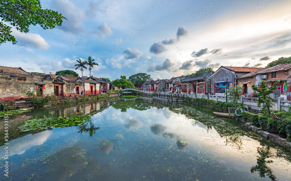 Evening scenery of the Ming and Qing ancient villages in Nanshe, Dongguan, Guangdong, China