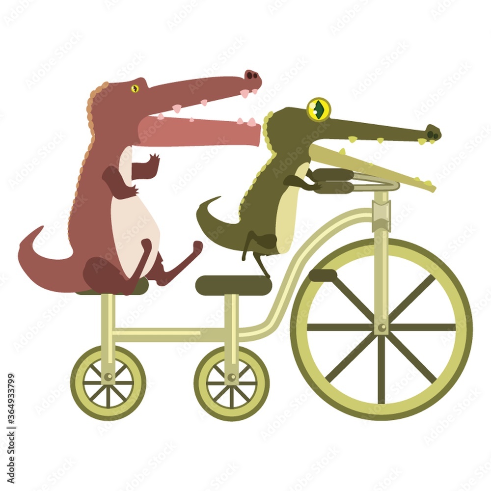 cartoon alligators are riding tandem bicycle Stock Vector | Adobe Stock