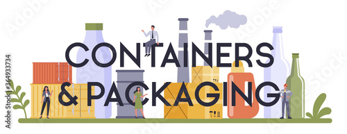 Container and packaging industry typographic header concept. Metal