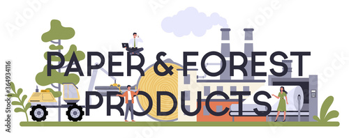 Paper production and wood industry typographic header. Paper