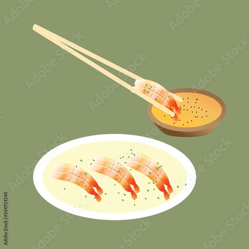 dipping prawn in sauce