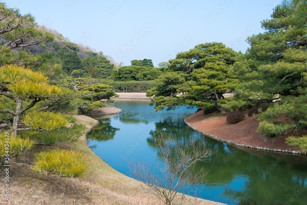 Ritsurin Garden in Takamatsu, Kagawa, Japan. Ritsurin Garden is one of the most famous historical gardens in Japan. Ritsurin Garden in Takamatsu, Kagawa, Japan. Ritsurin Garden is one of the most famous historical gardens in Japan.