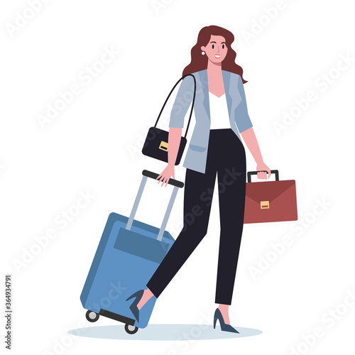 Business person having a business trip. Female character walking