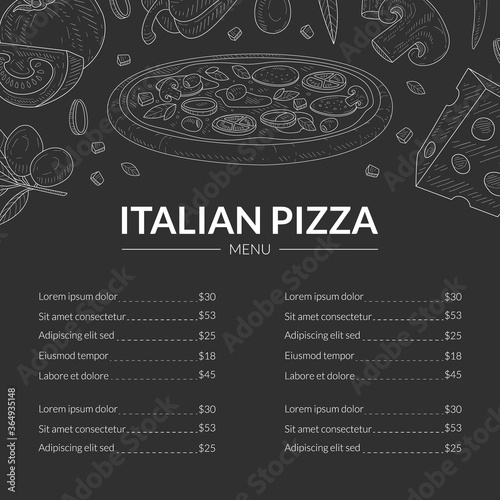 Italian Pizza Menu Template, Traditional Italian Cuisine Dishes, Restaurant and Cafe Brochure Vector Illustration