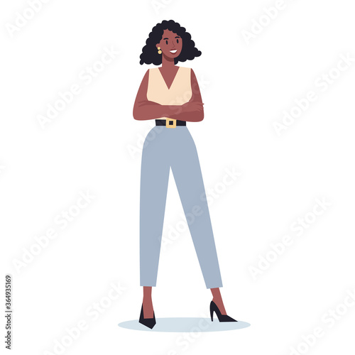 Business character with their arm crossed. Female worker staying