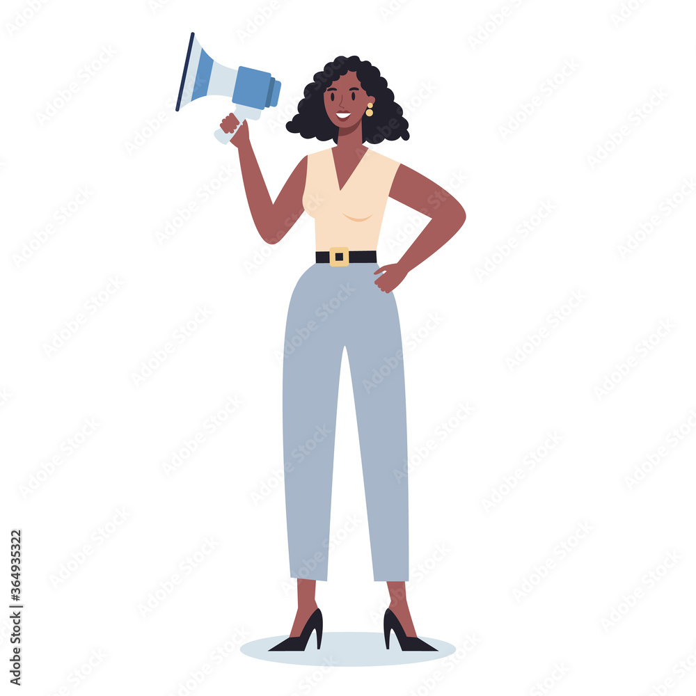 Business character standing with megaphone. Making special Business character standing with megaphone. Making special
