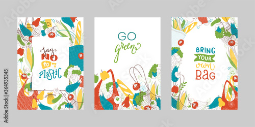 Greengrocery purchases handdrawn vector banners set