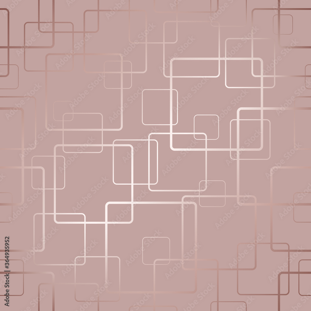 Obraz premium Marble effect with geometric shapes in pastel colors. Seamless pattern. Rose gold background. Vector