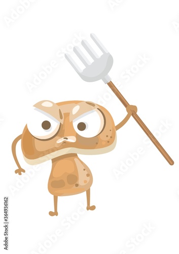 mushroom holding gardening fork