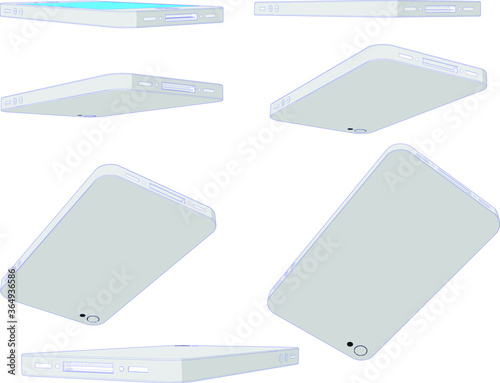Smartphone 7 different angles perspective views of a modern touch mobile phone, vector illustration