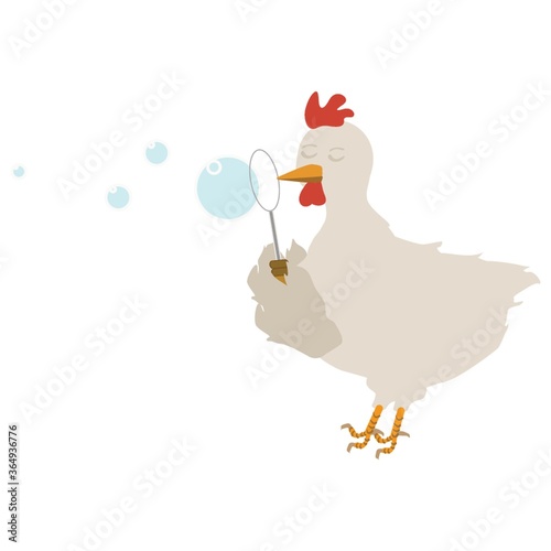 hen blowing soap bubbles