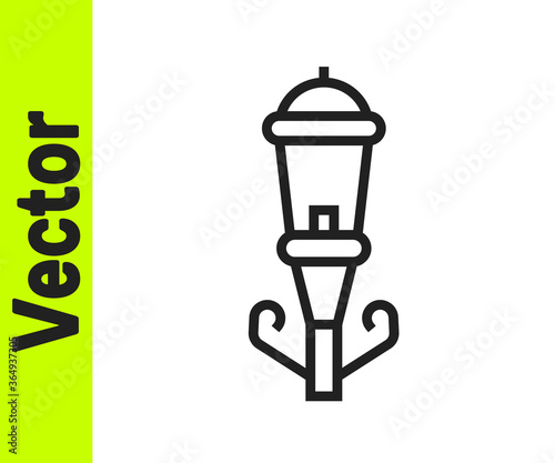 Black line Vintage street light icon isolated on white background. Vector.