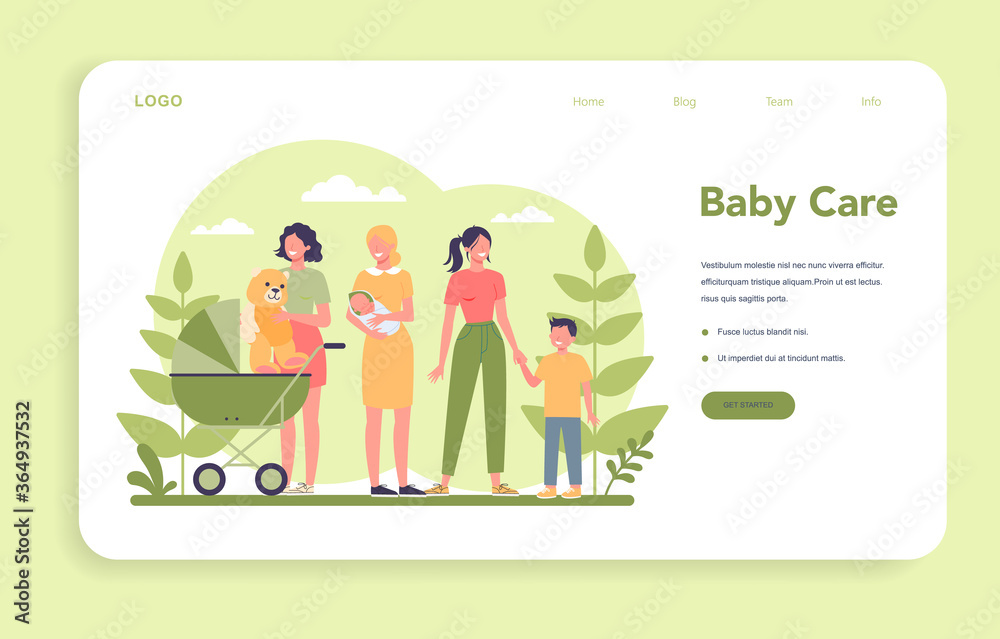 Babysitter service or nanny agency web banner or landing page.