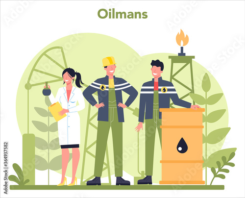 Oilman and petroleum industry concept. Pump jack extracting crude