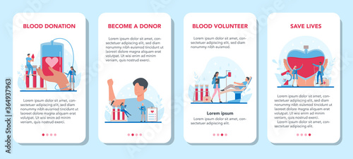 Blood donation mobile application banner set. Give blood and save