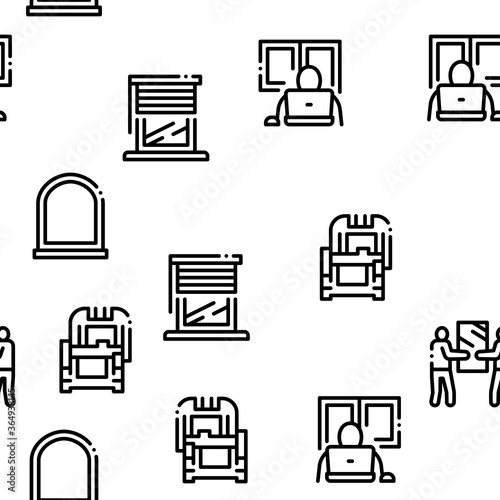 Pvc Window Frames Seamless Pattern Vector Thin Line. Illustrations
