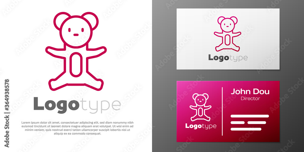 Logotype line Teddy bear plush toy icon isolated on white background. Logo design template element. Vector.