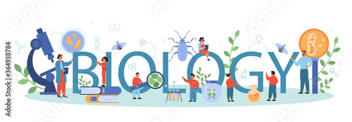 Biology school typographic header concept. Botany lesson. Scientist